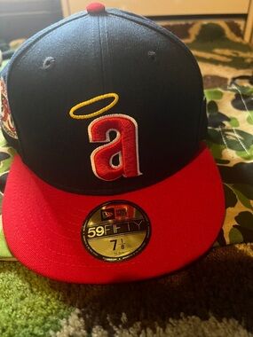 Jae Tips New Era Navy Crown Red Brim Hat with Yellow Halo 'a' Logo
